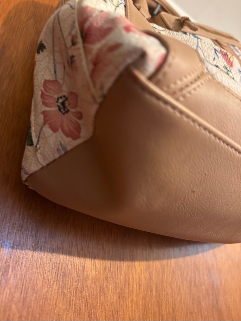 Floral Print Satchel Handbag in Beige - Picture 12 of 12